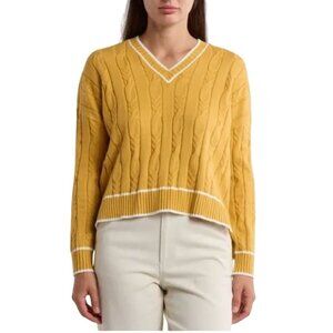 Adrianna Papell Mustard CableKnit Tennis Sweater High Low Hem Size M